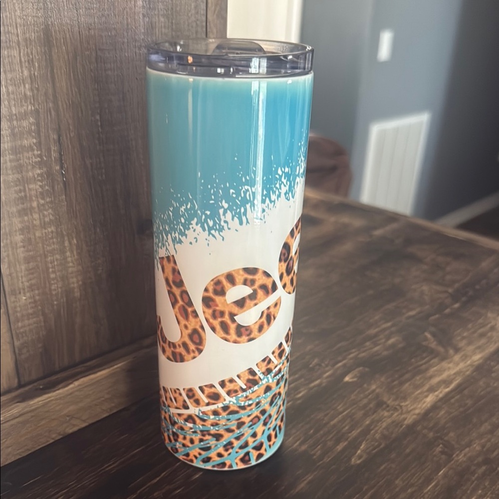 Leopard Print and Blue Tumbler